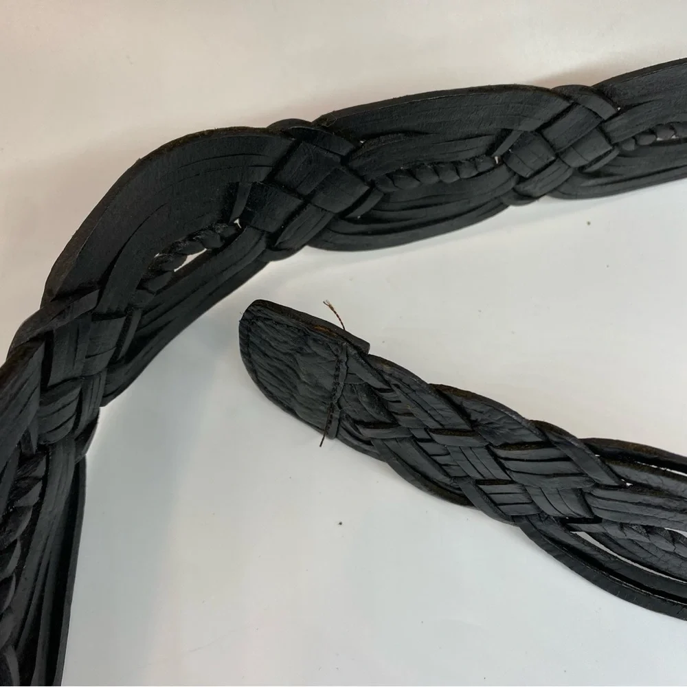 LADIES BELT ONE SIZE MOROCCO CONCHO SILVER BLACK LEATHER BRAIDED WOVEN WESTERN - Picture 6 of 9